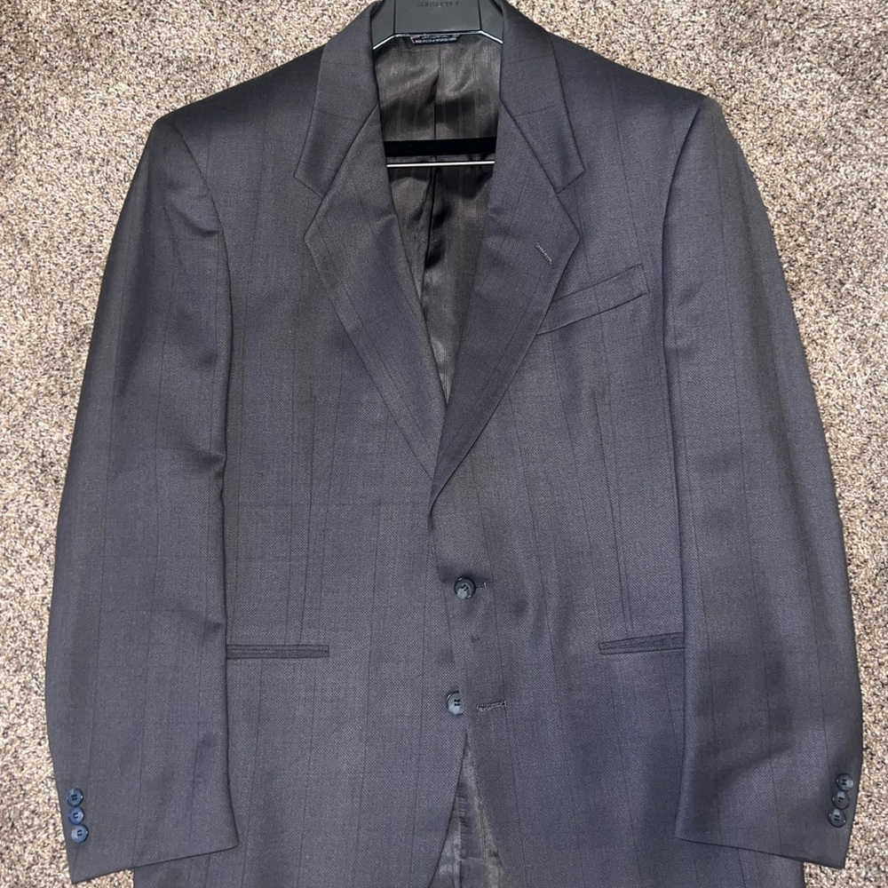Henry Grethel 100% Wool 44L Gray Suit Jacket Low-Gorge Notch Lapel